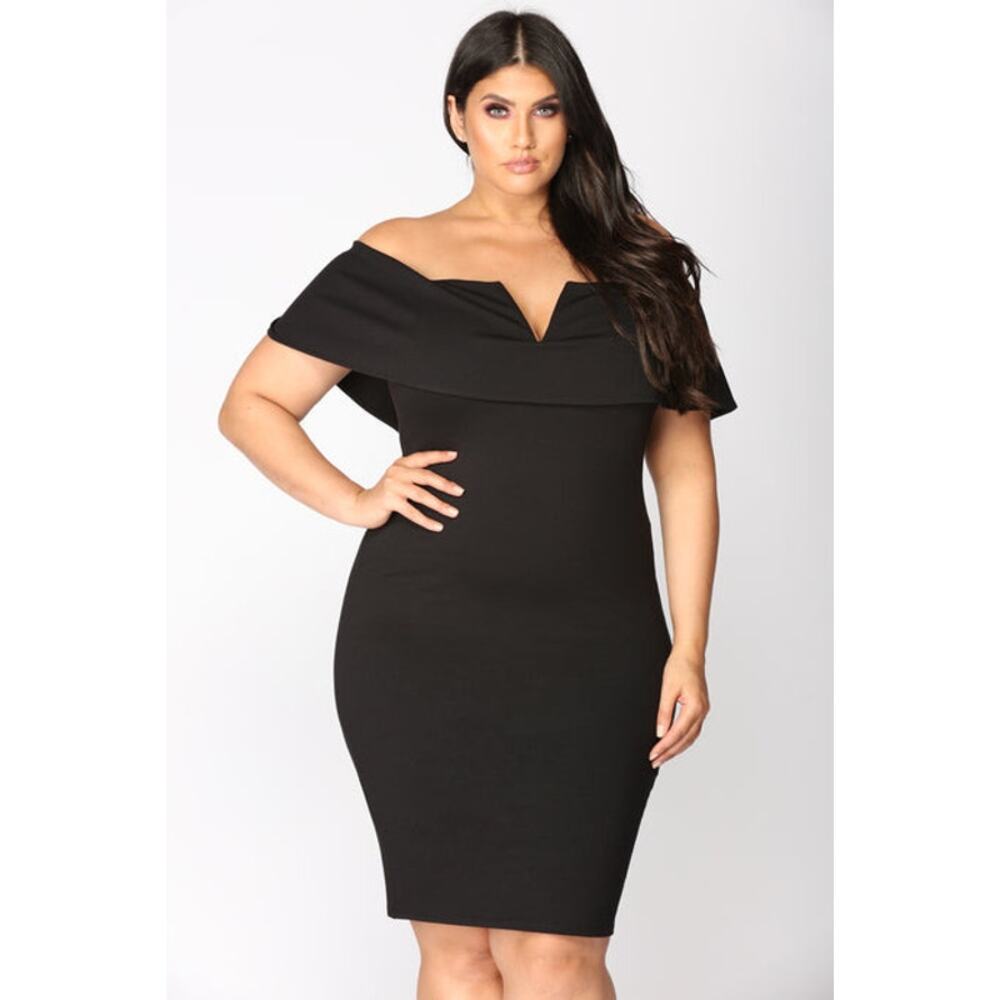 Fashion Nova Lyla Black Iff Shoulder Dress Size 1X NWT